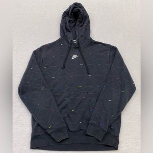 Nike Swoosh AOP Hoodie Pullover Mens Medium Black Center Check DM7930-010